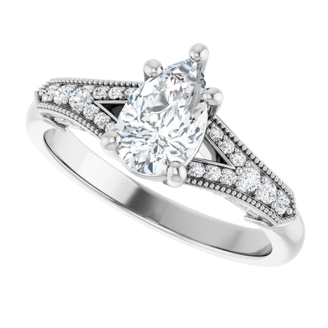14K White Gold 0.94 CTW Pear Pavé Milgrain Lab Grown Diamond Engagement Ring