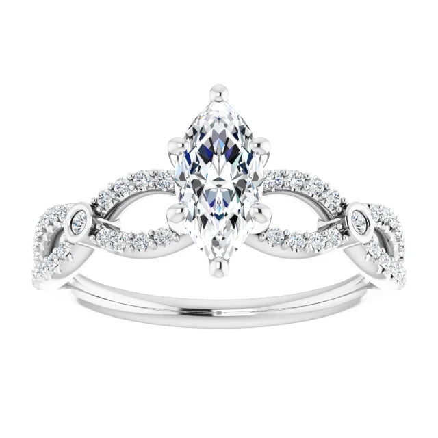 14K White Gold 0.95 CTW Marquise Twisted Pavé Lab Grown Diamond Engagement Ring