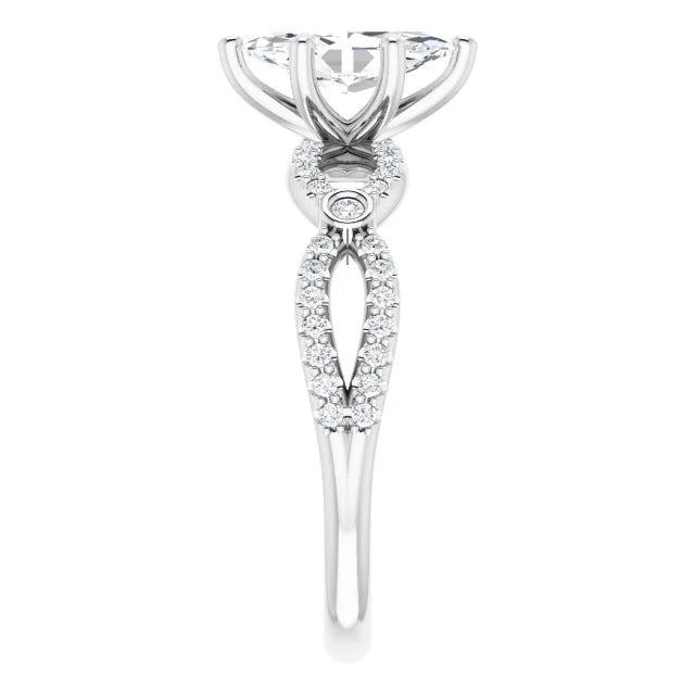 14K White Gold 0.95 CTW Marquise Twisted Pavé Lab Grown Diamond Engagement Ring