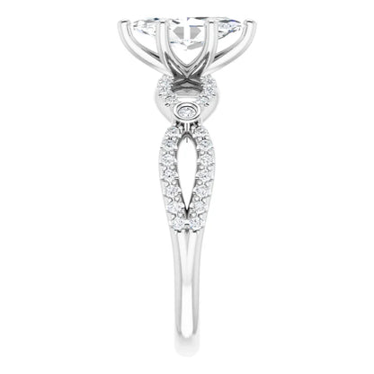 14K White Gold 0.95 CTW Marquise Twisted Pavé Lab Grown Diamond Engagement Ring
