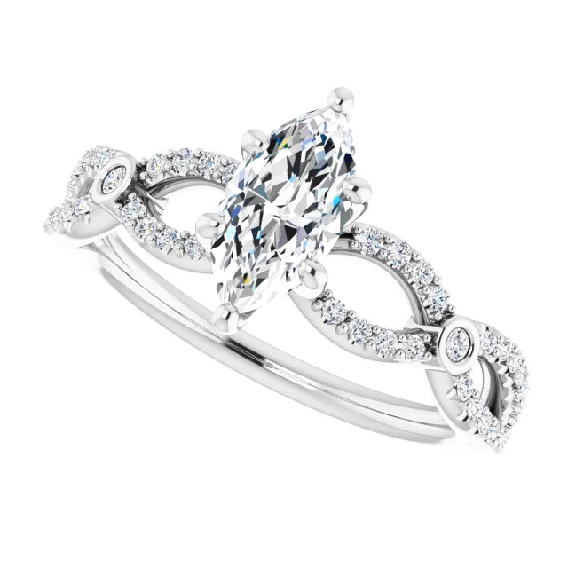 14K White Gold 0.95 CTW Marquise Twisted Pavé Lab Grown Diamond Engagement Ring
