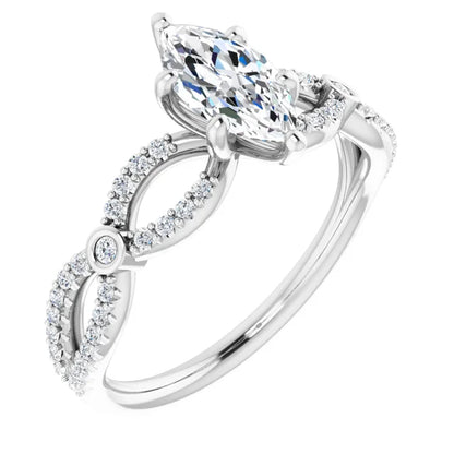 14K White Gold 0.95 CTW Marquise Twisted Pavé Lab Grown Diamond Engagement Ring
