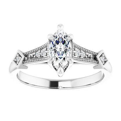 14K White Gold 0.95 CTW Marquise Vintage Accented Lab Grown Diamond Engagement Ring