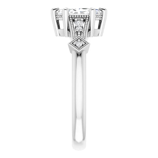 14K White Gold 0.95 CTW Marquise Vintage Accented Lab Grown Diamond Engagement Ring