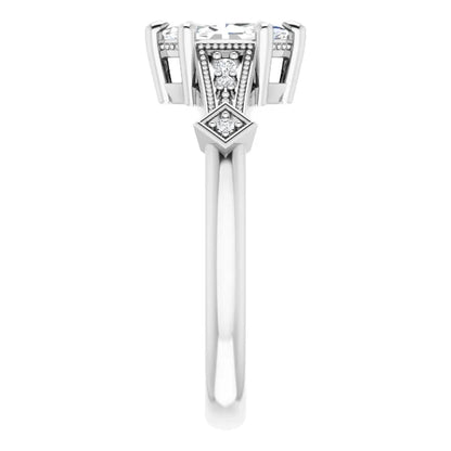 14K White Gold 0.95 CTW Marquise Vintage Accented Lab Grown Diamond Engagement Ring