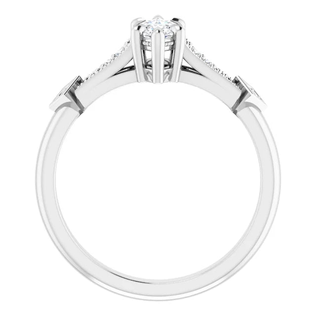 14K White Gold 0.95 CTW Marquise Vintage Accented Lab Grown Diamond Engagement Ring