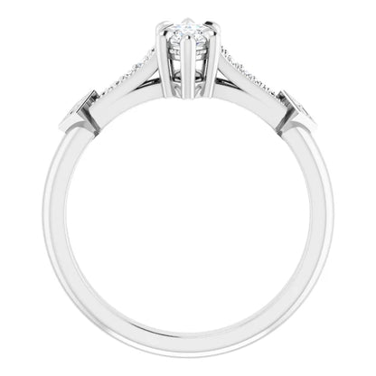 14K White Gold 0.95 CTW Marquise Vintage Accented Lab Grown Diamond Engagement Ring