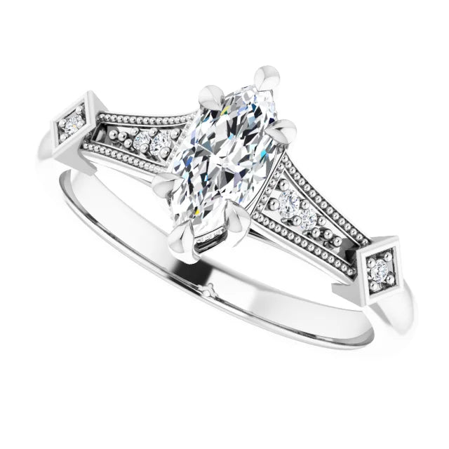 14K White Gold 0.95 CTW Marquise Vintage Accented Lab Grown Diamond Engagement Ring