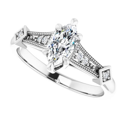 14K White Gold 0.95 CTW Marquise Vintage Accented Lab Grown Diamond Engagement Ring