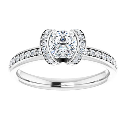 14K White Gold 0.96 CTW Cushion Cut Halo Pave Diamond Engagement Ring-diamondnetjewellery