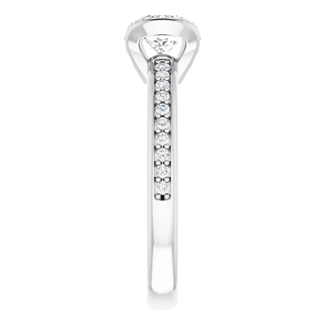 14K White Gold 0.96 CTW Cushion Cut Halo Pave Diamond Engagement Ring-diamondnetjewellery
