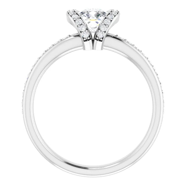 14K White Gold 0.96 CTW Cushion Cut Halo Pave Diamond Engagement Ring-diamondnetjewellery