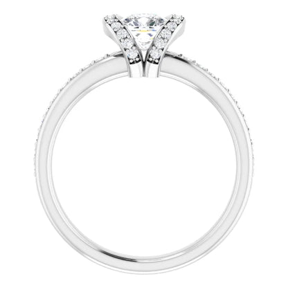 14K White Gold 0.96 CTW Cushion Cut Halo Pave Diamond Engagement Ring-diamondnetjewellery