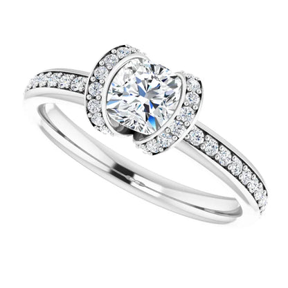 14K White Gold 0.96 CTW Cushion Cut Halo Pave Diamond Engagement Ring-diamondnetjewellery