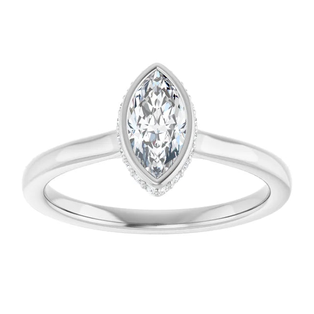14K White Gold 0.96 CTW Marquise Hidden Halo Lab Grown Diamond Engagement Ring-diamondnetjewellery