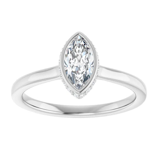 14K White Gold 0.96 CTW Marquise Hidden Halo Lab Grown Diamond Engagement Ring-diamondnetjewellery