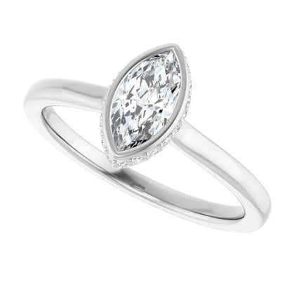 14K White Gold 0.96 CTW Marquise Hidden Halo Lab Grown Diamond Engagement Ring-diamondnetjewellery