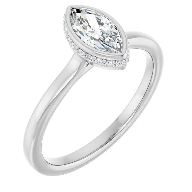14K White Gold 0.96 CTW Marquise Hidden Halo Lab Grown Diamond Engagement Ring-diamondnetjewellery