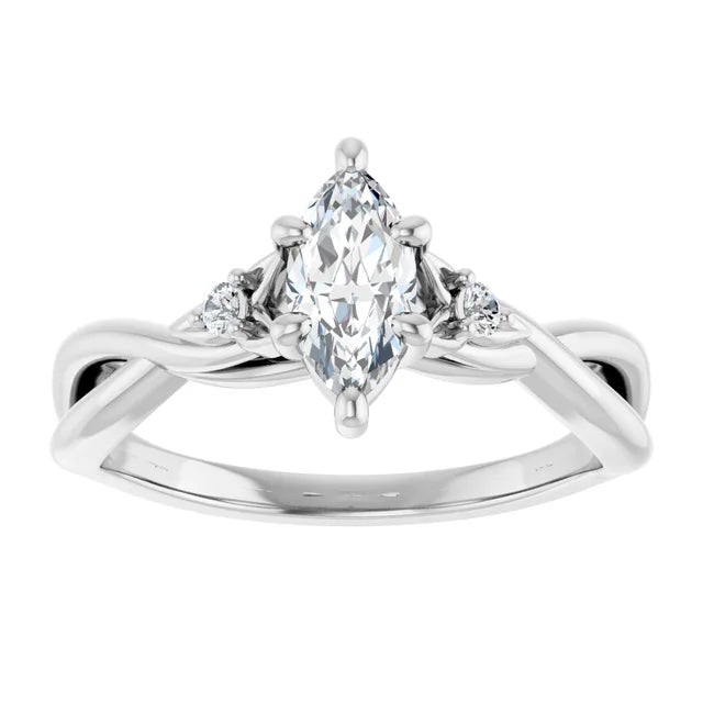 14K White Gold 0.97 CTW Marquise Solitaire Pavé Lab Grown Diamond Engagement Ring-diamondnetjewellery