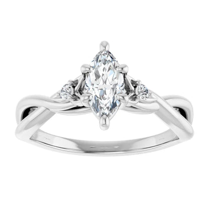 14K White Gold 0.97 CTW Marquise Solitaire Pavé Lab Grown Diamond Engagement Ring-diamondnetjewellery