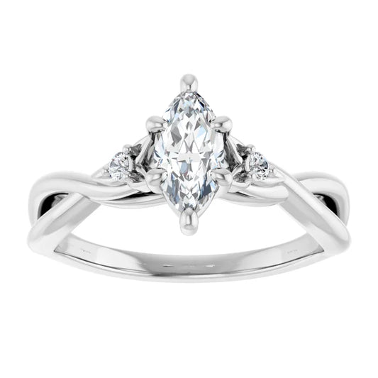 14K White Gold 0.97 CTW Marquise Solitaire Pavé Lab Grown Diamond Engagement Ring-diamondnetjewellery
