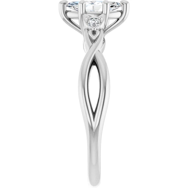 14K White Gold 0.97 CTW Marquise Solitaire Pavé Lab Grown Diamond Engagement Ring-diamondnetjewellery