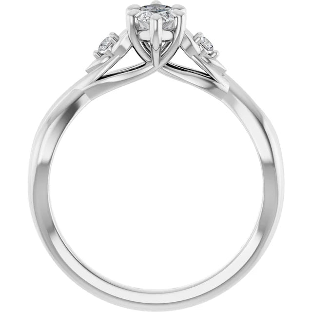 14K White Gold 0.97 CTW Marquise Solitaire Pavé Lab Grown Diamond Engagement Ring-diamondnetjewellery