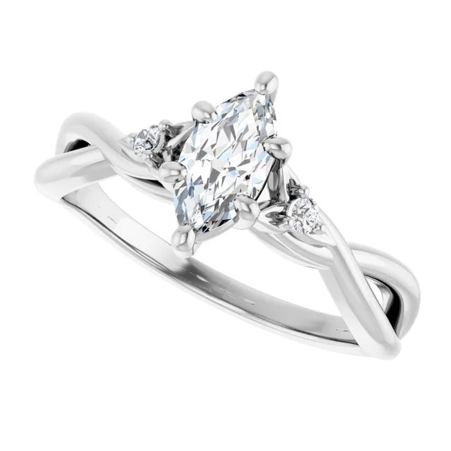 14K White Gold 0.97 CTW Marquise Solitaire Pavé Lab Grown Diamond Engagement Ring-diamondnetjewellery