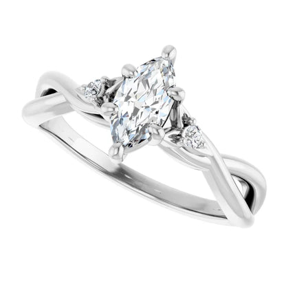14K White Gold 0.97 CTW Marquise Solitaire Pavé Lab Grown Diamond Engagement Ring-diamondnetjewellery