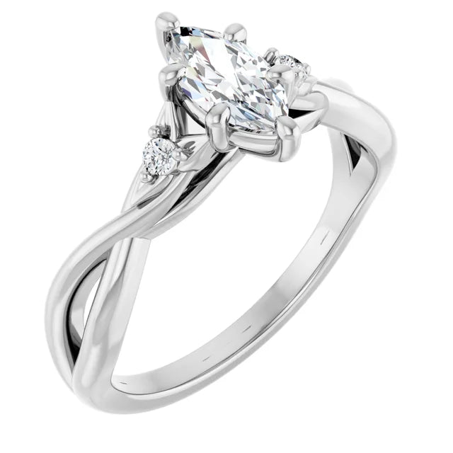 14K White Gold 0.97 CTW Marquise Solitaire Pavé Lab Grown Diamond Engagement Ring-diamondnetjewellery