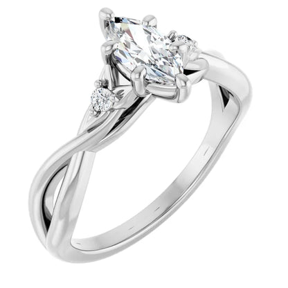 14K White Gold 0.97 CTW Marquise Solitaire Pavé Lab Grown Diamond Engagement Ring-diamondnetjewellery