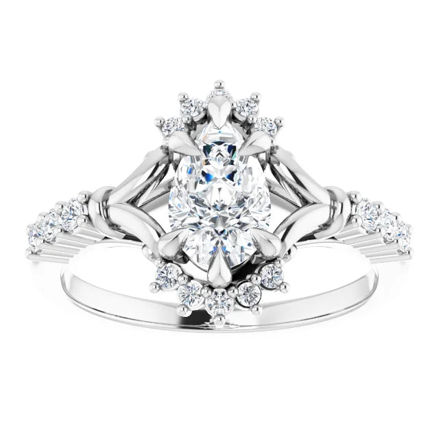 14K White Gold 0.97 CTW Pear Cluster Halo Lab Grown Diamond Engagement Ring