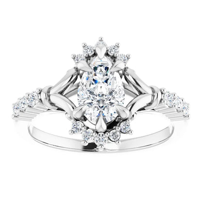 14K White Gold 0.97 CTW Pear Cluster Halo Lab Grown Diamond Engagement Ring