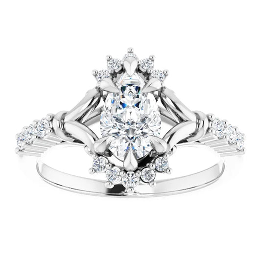 14K White Gold 0.97 CTW Pear Cluster Halo Lab Grown Diamond Engagement Ring