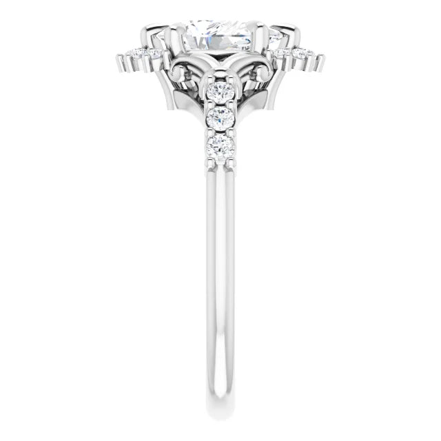 14K White Gold 0.97 CTW Pear Cluster Halo Lab Grown Diamond Engagement Ring