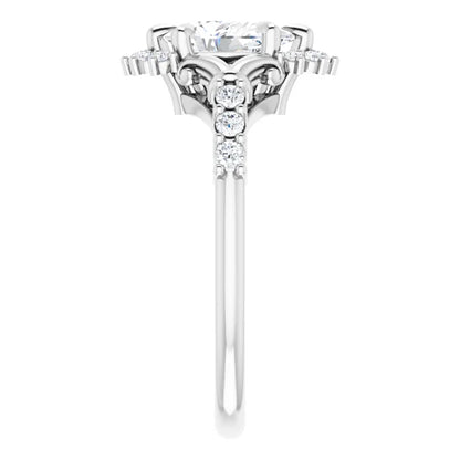 14K White Gold 0.97 CTW Pear Cluster Halo Lab Grown Diamond Engagement Ring