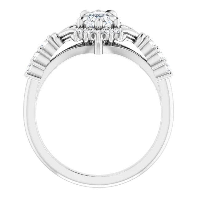 14K White Gold 0.97 CTW Pear Cluster Halo Lab Grown Diamond Engagement Ring