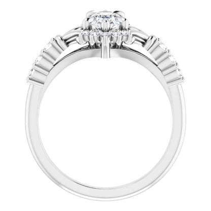 14K White Gold 0.97 CTW Pear Cluster Halo Lab Grown Diamond Engagement Ring