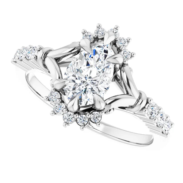 14K White Gold 0.97 CTW Pear Cluster Halo Lab Grown Diamond Engagement Ring