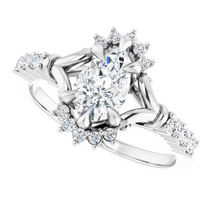 14K White Gold 0.97 CTW Pear Cluster Halo Lab Grown Diamond Engagement Ring