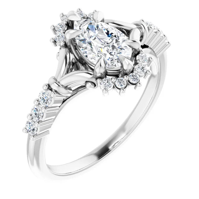 14K White Gold 0.97 CTW Pear Cluster Halo Lab Grown Diamond Engagement Ring