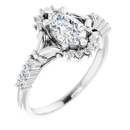 14K White Gold 0.97 CTW Pear Cluster Halo Lab Grown Diamond Engagement Ring