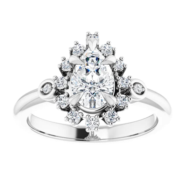 14K White Gold 0.97 CTW Pear Halo Lab Grown Diamond Engagement Ring - diamondnetjewellery