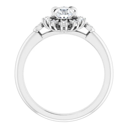 14K White Gold 0.97 CTW Pear Halo Lab Grown Diamond Engagement Ring