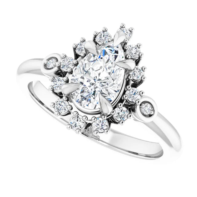 14K White Gold 0.97 CTW Pear Halo Lab Grown Diamond Engagement Ring
