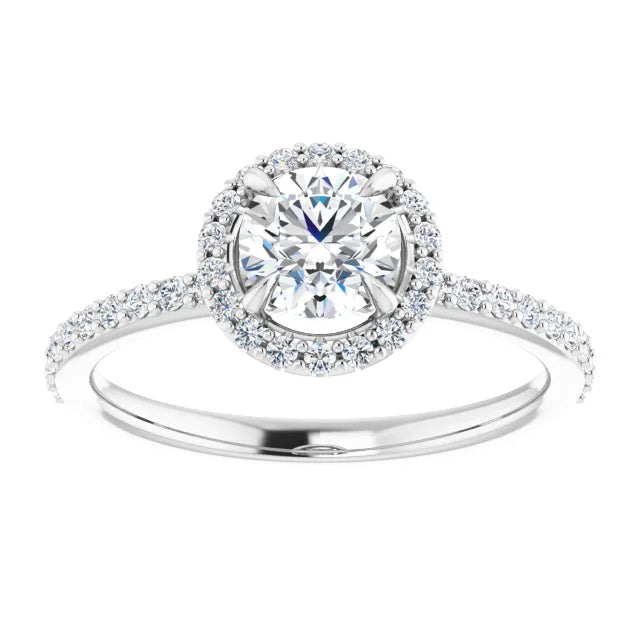 14K White Gold 0.99 CTW Round Halo Pavé Diamond Engagement Ring-diamondnetjewellery