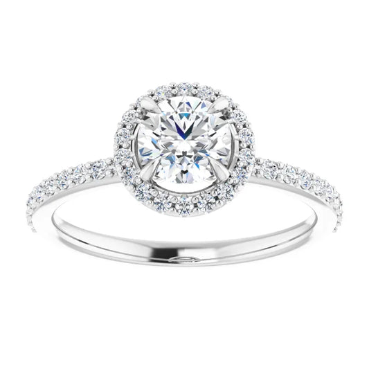 14K White Gold 0.99 CTW Round Halo Pavé Diamond Engagement Ring-diamondnetjewellery