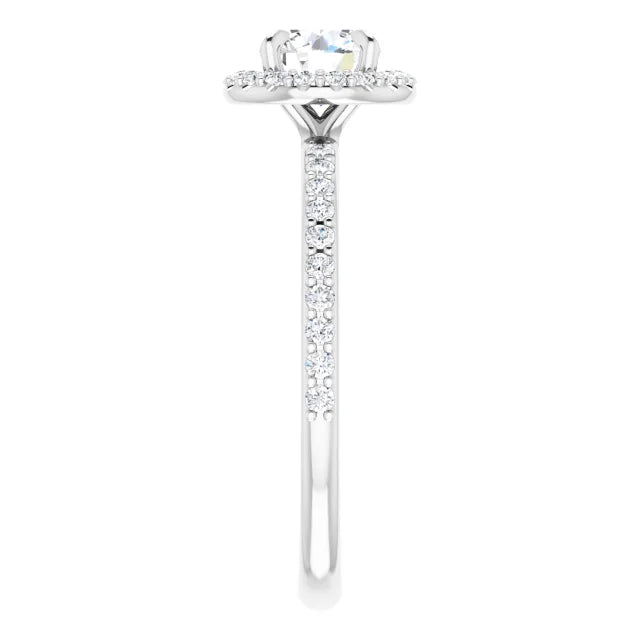 14K White Gold 0.99 CTW Round Halo Pavé Diamond Engagement Ring-diamondnetjewellery