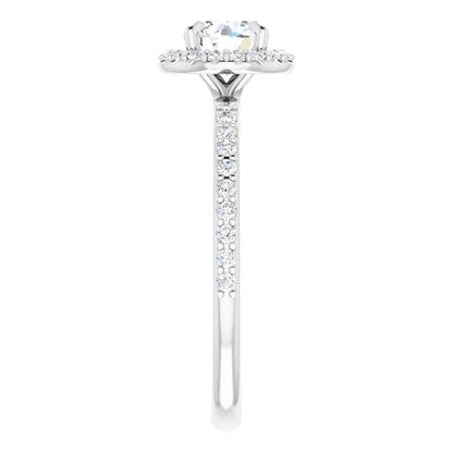 14K White Gold 0.99 CTW Round Halo Pavé Diamond Engagement Ring-diamondnetjewellery