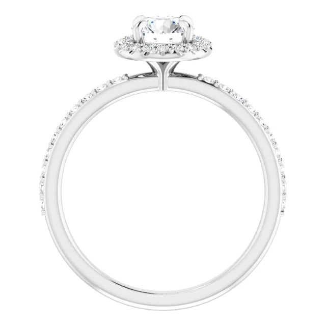 14K White Gold 0.99 CTW Round Halo Pavé Diamond Engagement Ring-diamondnetjewellery